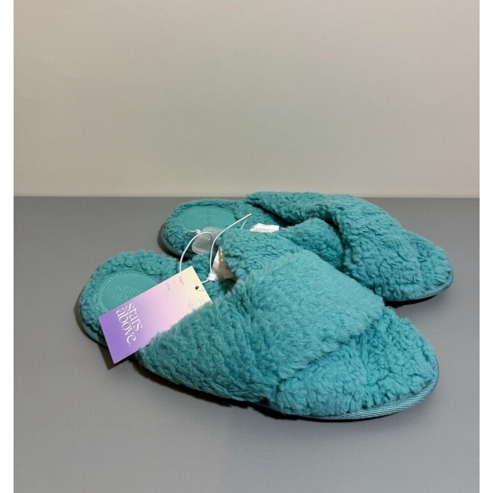 Stars Above Women's Paris Crossband Faux Fur Slippers Green Extra Large 11/12